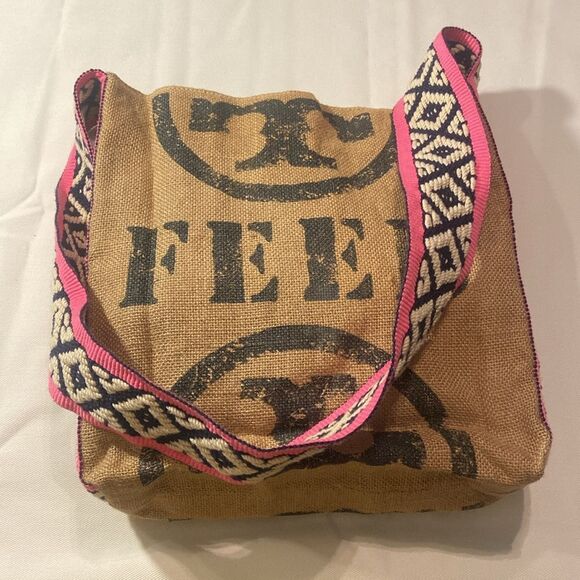 Collaboration TORY BURCH Burlap HOLT RENFREW FEED BAG Shoulder Cross Body Pink - Picture 8 of 16